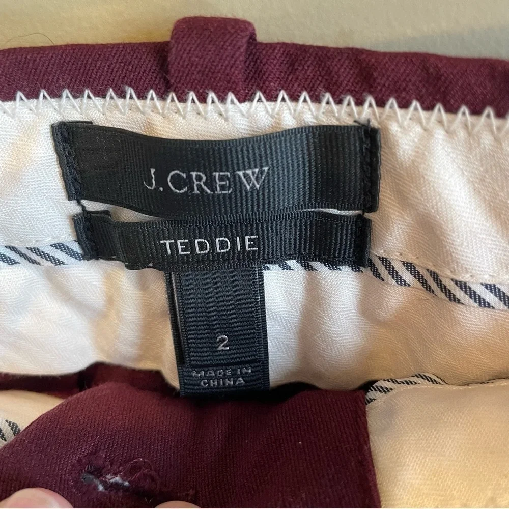 J. Crew Teddie Maroon Burgundy Cropped Stretch Work Business Casual Y2K Pants